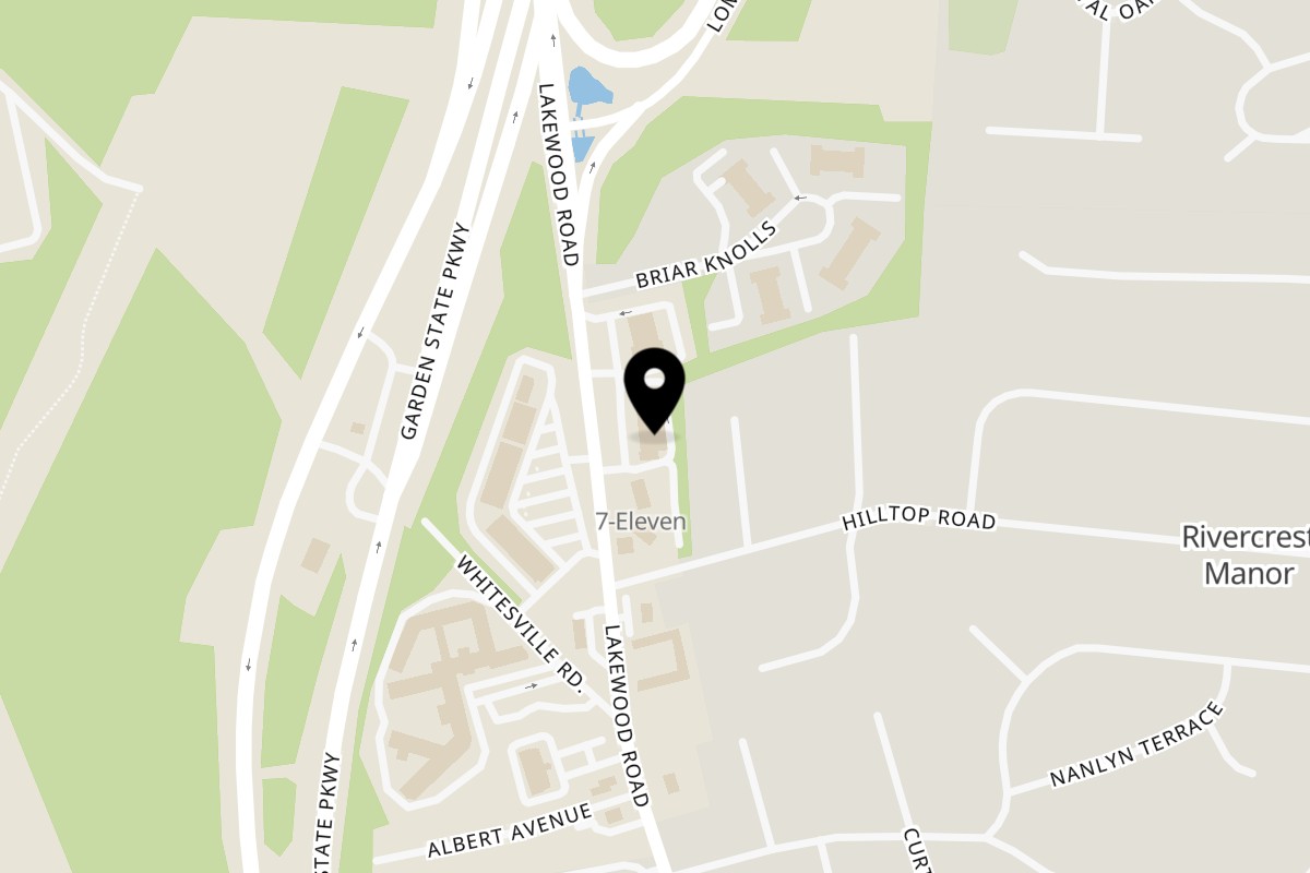 Map showing the location of Al's Famous Pizza on 1231 New Jersey 166 in Toms River